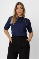 Gola Alta - Azul marinho com perolas 