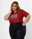 T-shirt Plus Size Everyday Small Steps Strass - MARSALA 