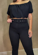 Calça Canelada Feminina 3D Com Cinto 