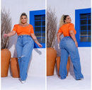 Calça Jeans Wide Rasgadinha Plus 