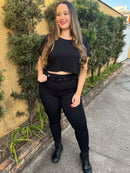 Calça Canelada Feminina 3D Com Cinto 