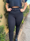 Calça Canelada Feminina 3D Com Cinto 