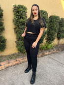 Calça Canelada Feminina 3D Com Cinto 